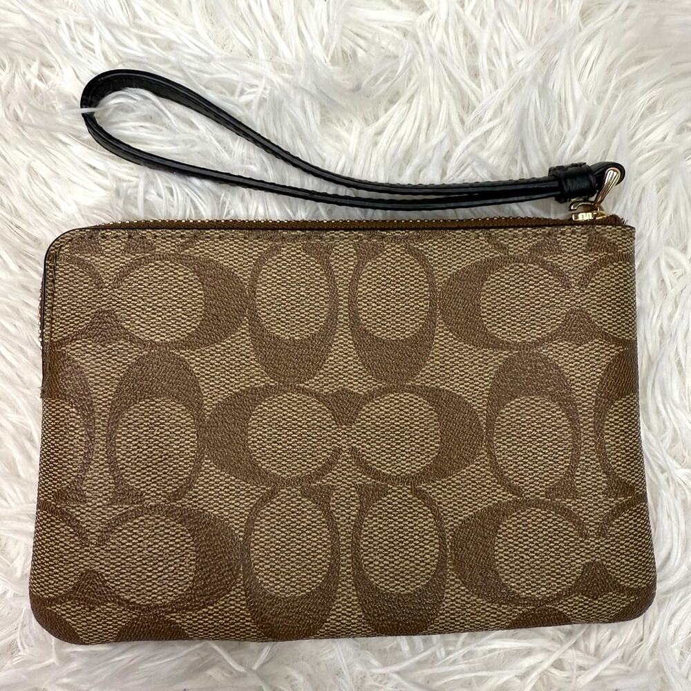 COACH Black and Brown Signature Coated Canvas Wristlet - Picture 2 of 6